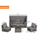 5-Piece Outdoor Wicker Daybed Set with Canopy & Cushions