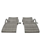 80" Wicker Chaise Lounge Set (2), Reclining, side table, adjustable, Grey