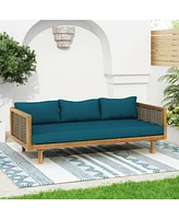 Acacia Wood Outdoor Daybed with Rattan Armrests