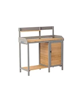 Outdoor potting bench, Wooden workstation with cabinet