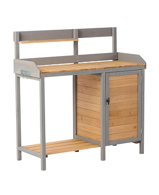 Outdoor potting bench, Wooden workstation with cabinet