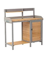 Outdoor potting bench, Wooden workstation with cabinet