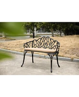 Tulip Patio Bench, Metal, Floral Rose, Black/White Cushion
