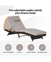 Outdoor Wicker Reclining Lounge Chairs (Set of 2) - Beach, Pool, Garden
