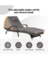 Outdoor Wicker Reclining Lounge Chair Set, Cushioned, 150° Recline