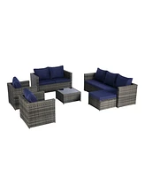 6-Piece Outdoor Wicker Patio Conversation Set w/ Cushions & Glass Table