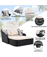 79,9" Outdoor Sunbed, Adjustable Canopy, Double Lounge, Black Wicker