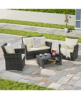 4-Piece Outdoor Patio Furniture Set, Rattan Chairs, Glass Table