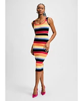 Isaac Mizrahi Women's Striped Rib Sweater Midi Dress