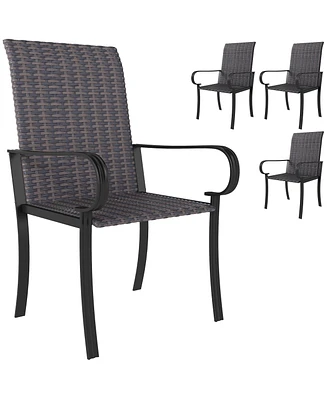 Outsunny Set of Outdoor Wicker Dining Chairs with Armrests