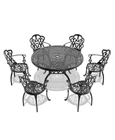 (Cushions In Random Colors)7-Piece Set Of Cast Aluminum Patio Furniture