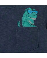 Andy & Evan Toddler Boys Toddler/Child Navy Slubbed Dino Pocket Tee