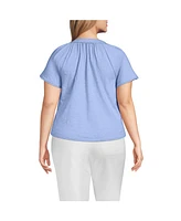Lands' End Plus Slub Short Sleeve Notch Neck Top
