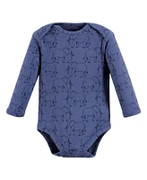 Touched by Nature Baby Boys Cotton Long-Sleeve Bodysuits, Blue Peanut, Preemie
