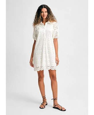 Isaac Mizrahi Women's Eyelet Short Puff Sleeve Shirt Dress