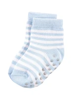 Touched by Nature Toddler Boys Cotton Socks with Non-Skid Gripper for Fall Resistance, Blue, 2-4