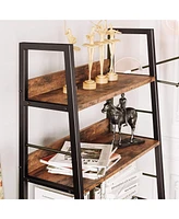 Bookshelf with Louvered Doors, 3-Tier Ladder Shelf