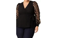 Kiyonna Plus Scattered Petals Long Sleeve Wrap Top