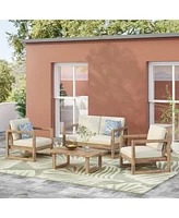 Acacia Patio Set, 4 Pieces, Cushions, Coffee Table, Brown/Beige