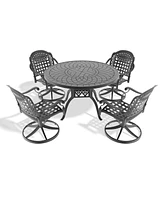 5-Pc Cast Aluminum Dining Set, 4 Swivel Chairs, 47" Round Table