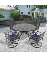 5-Pc Cast Aluminum Dining Set, 4 Swivel Chairs, 47" Round Table