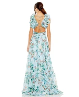 Mac Duggal Women's Chiffon Cut-Out Lace-Up Back Gown
