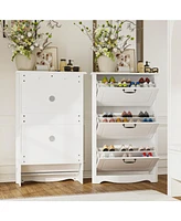 Wooden 3-door natural shoe cabinet, multi-purpose shoe rack with adjustable shelves,white