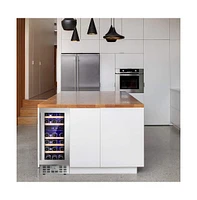 Cowsar 15" Wine Cooler Under Counter Beverage Refrigerator Beer Mini Fridge 28 Bottles Dual Zone Built-in Freestanding Stainless Steel Double-Layer Te