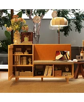 Wooden shoe cabinet with seat and backrest, versatile and beautiful rack with three cabinets