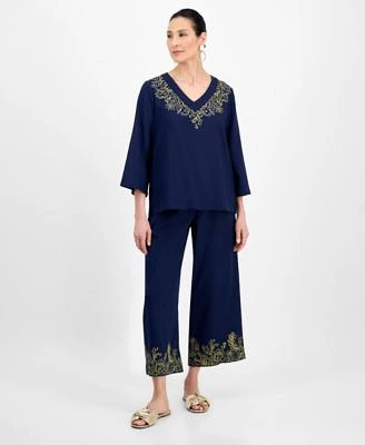 Jm Collection Womens Embroidered Top Capri Pants Exclusively At Macys