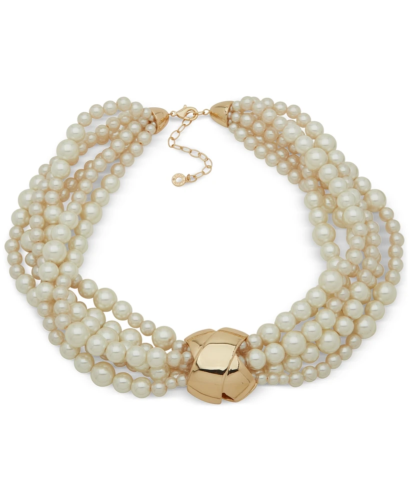 Anne Klein Gold-Tone Imitation Pearl Multi Strand Statement Necklace, 16" + 3" extender