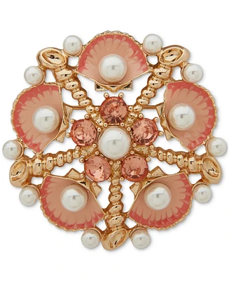 Anne Klein Gold-Tone Crystal & Imitation Pearl Shell Cluster Pin