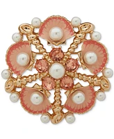 Anne Klein Gold-Tone Crystal & Imitation Pearl Shell Cluster Pin