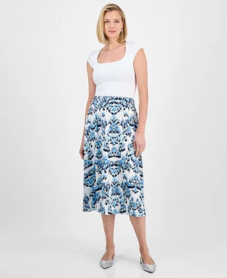 Jm Collection Women's Printed Jacquard Pull-On Midi Skirt, Exclusively at Macy's