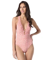 Vince Camuto Women's Leopard-Print Plunge One-Piece Swimsuit