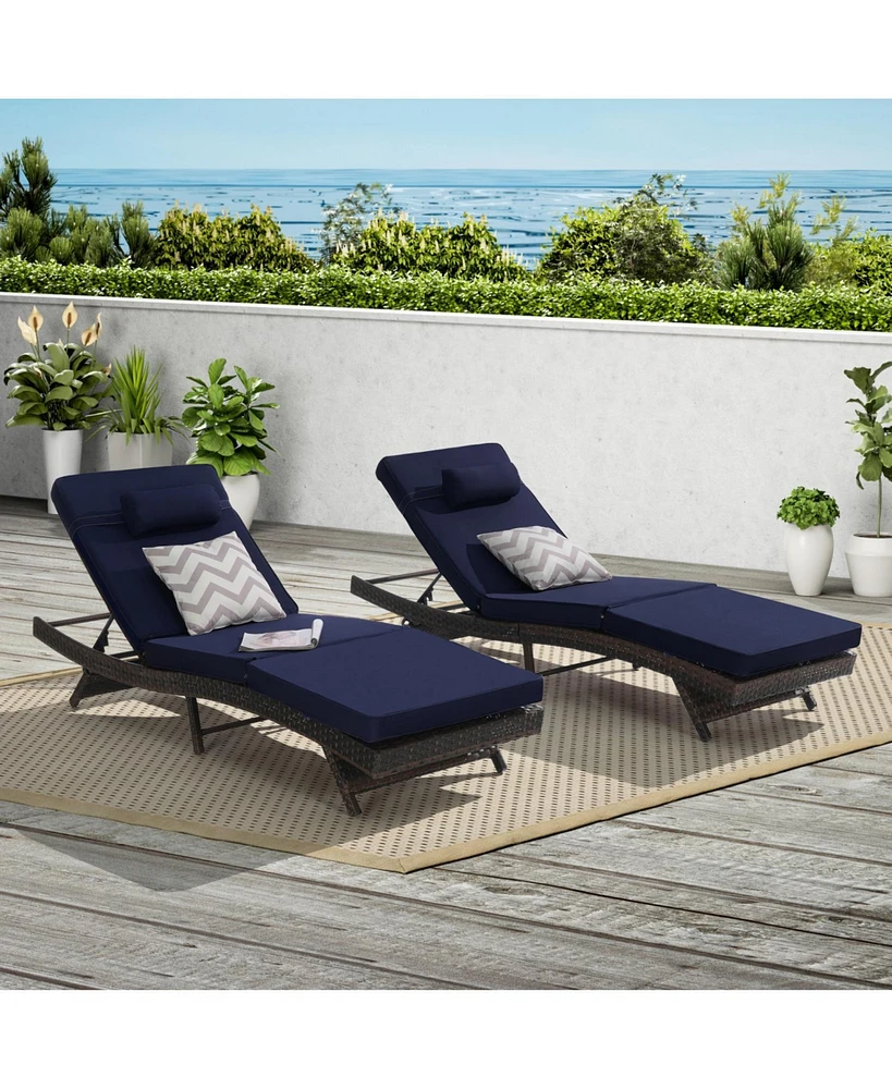 Outdoor Wicker Reclining Lounge Chairs (Set of 2) - Beach, Pool, Garden