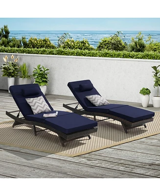 Outdoor Wicker Reclining Lounge Chairs (Set of 2) - Beach, Pool, Garden