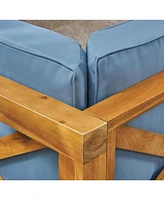 Teak Acacia Wood Outdoor Set, 2 Armchairs & Coffee Table - Blue
