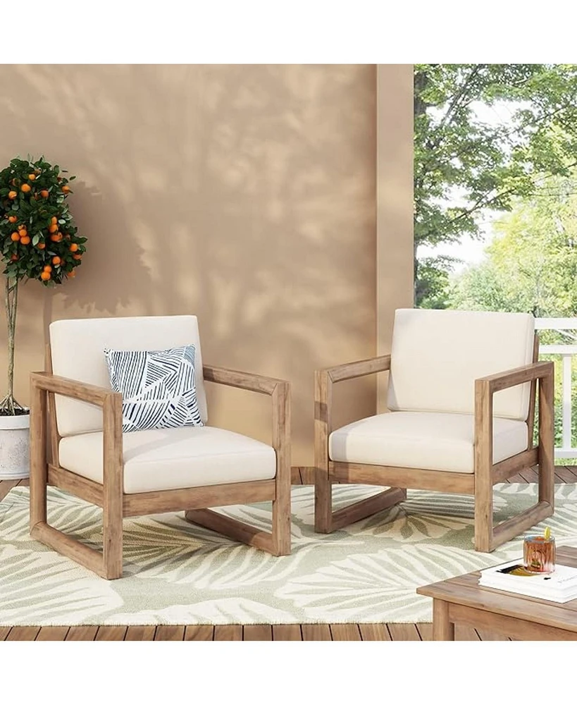Outdoor Acacia Club Chairs (Set of 2), Brown Wash, Beige Cushions