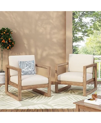 Outdoor Acacia Club Chairs (Set of 2), Brown Wash, Beige Cushions