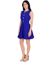 kensie Women's Floral-Button Fit & Flare Mini Dress