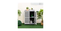 Solid Wood Patio Storage Cabinet Garden Potting Bench Table with Metal Top