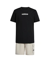 adidas Big Boys Short-Sleeve T-Shirt and Cargo Woven Shorts, 2 Piece Set