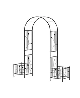 2 in 1 Garden Arbor with 2 Side Planters and 8 Ground Stakes