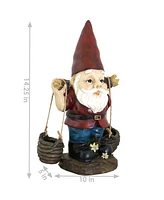 Peter with a Pair of Pails Gnome Statue - Outdoor, Lawn and Garden Decoration Sculpture - Contemporary Design - Durable Resin Construction - 14-Inch