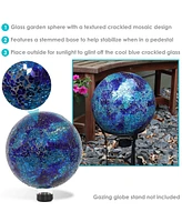 10-inch Gazing Ball for Garden - Crackled Glass Mosaic Gazing Globe for Outside - Deep Ocean Swirl Mosaic