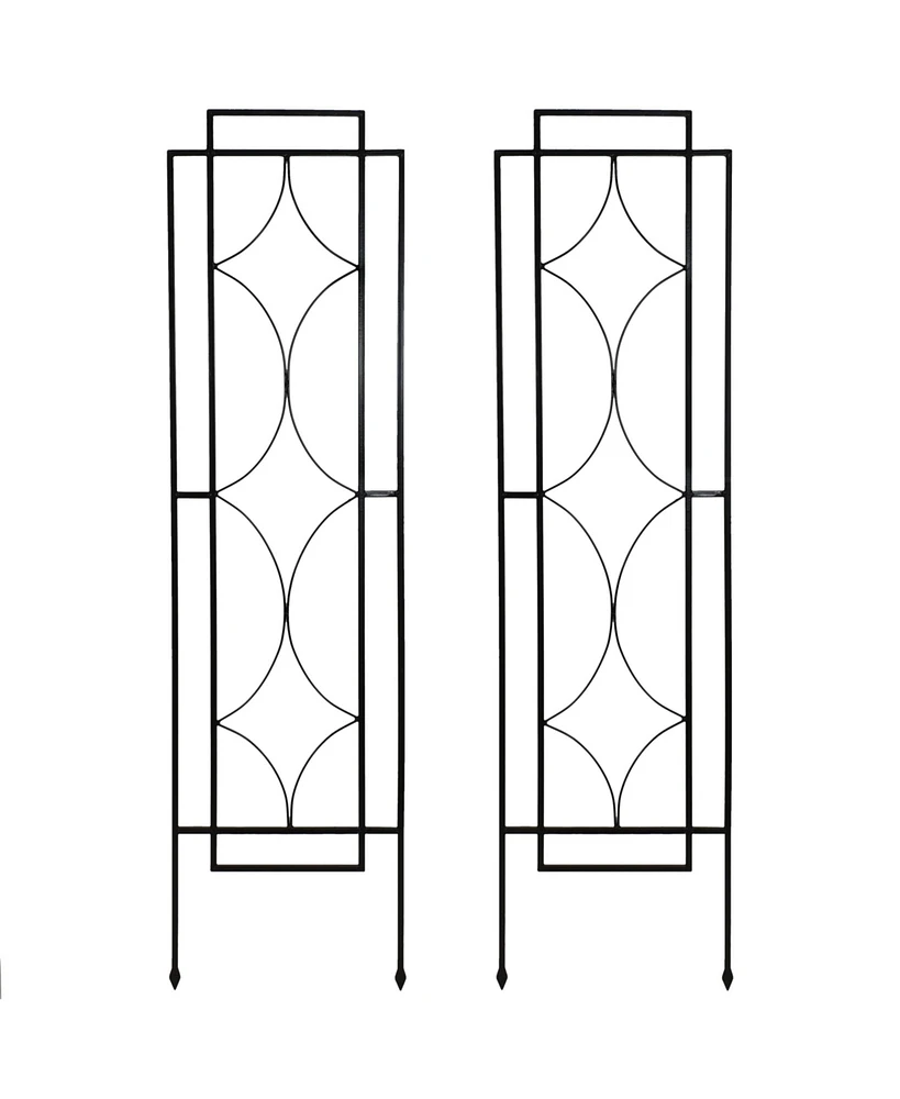 2-Piece Chic Diamonds Design Garden Trellis for Climbing Plants Set - Metal Decorative Outdoor Plant and Flower Trellis - 60-Inch Tall Each - Black