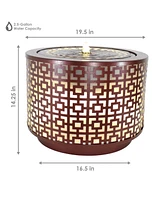 Metal Cylinder Bubbler Outdoor Water Fountain - 14.25-Inch - Features Led Lights and Repeating Squares Pattern