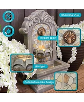 27" H Enchanting Estate Polyresin Wall Standing Fountain - Flat Back Wall Fountain for the Patio, Deck, or Yard
