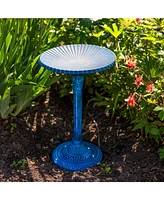 Art Deco Sunburst Metal Bird Bath with Uv-Resistant Finish - Cast Aluminum - Blue Patina - 14-Inch